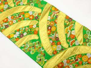 アンティーク　変わり青海波に鶴・宝尽くし模様織り出し袋帯（材料）